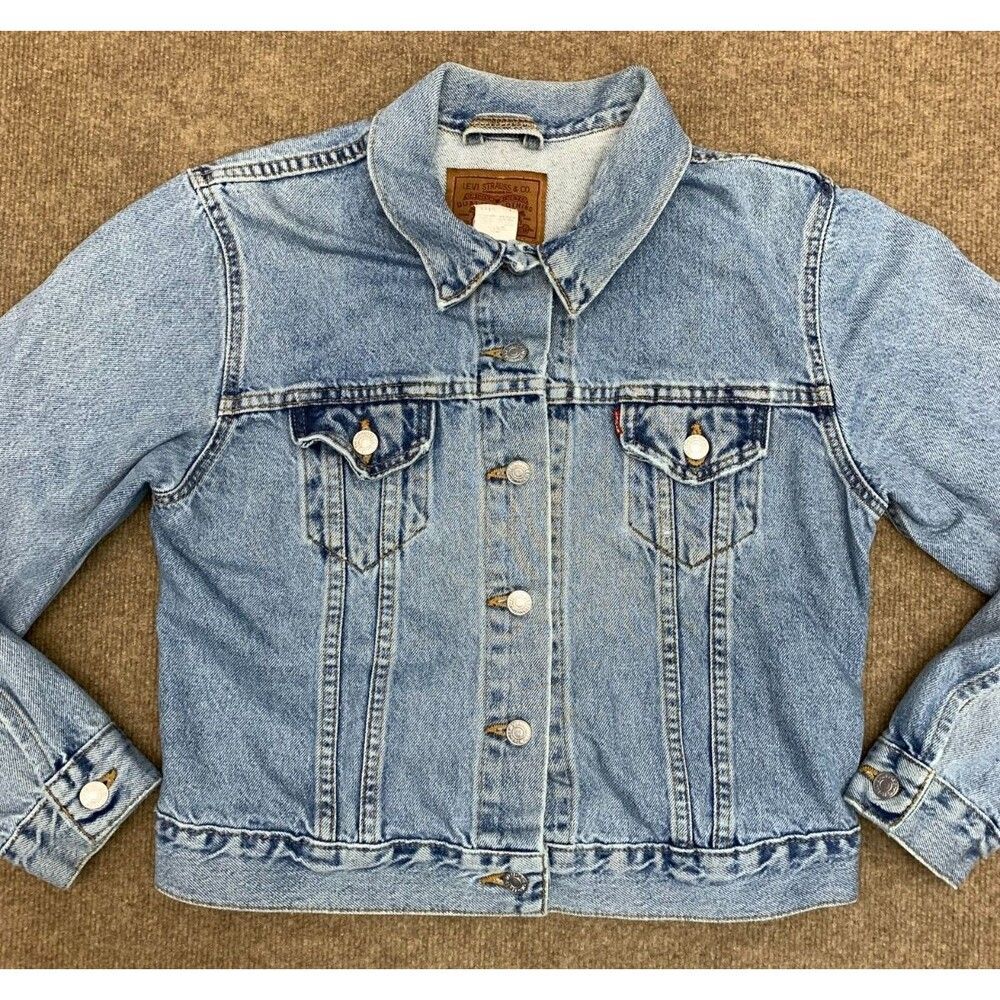 Vintage Levis Jacket Womens M Denim Trucker 90s Pre-Washed Lived-In USA Red Tab